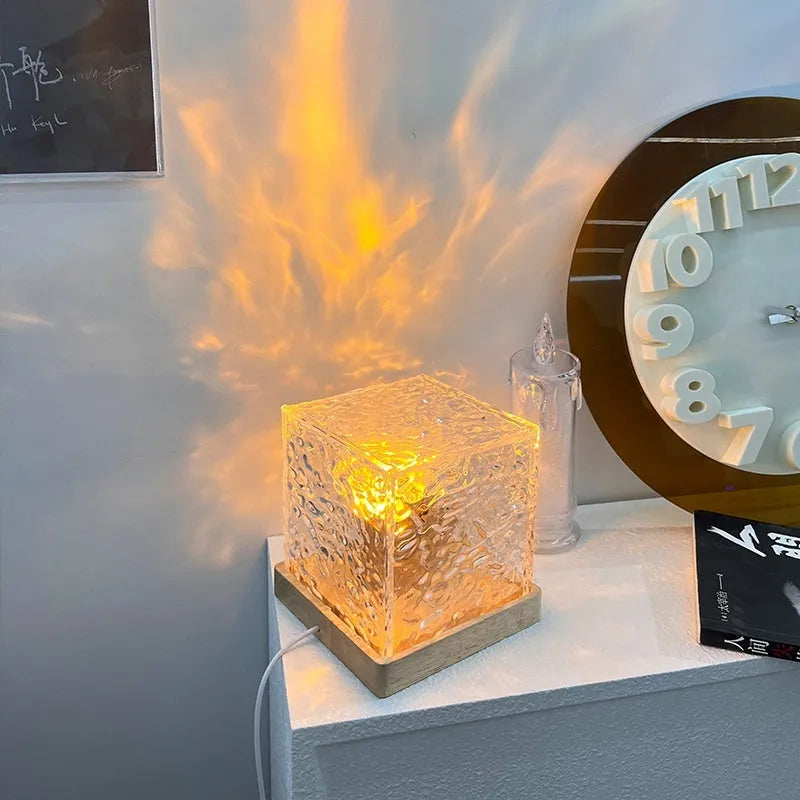 LED water ripple projection crystal table lamp with USB cable and remote control