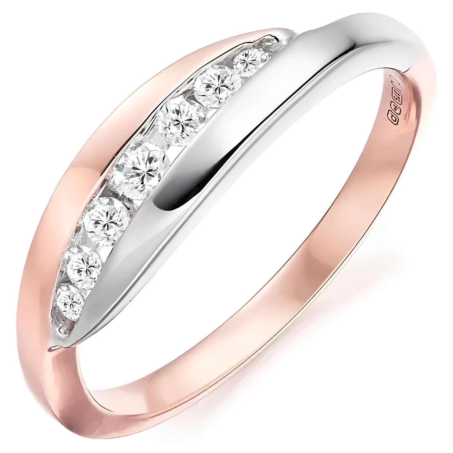 Women's simple two-tone rose gold-plated alloy ring with flower-shaped artificial gemstone inlay on white background