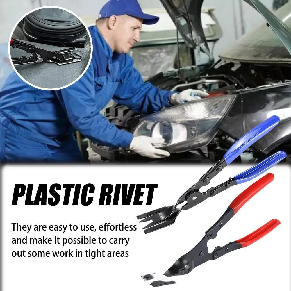 Blue automotive trim removal pliers with 235mm forged steel construction for door panel clips