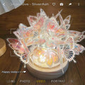 Handmade butterfly night lamp with glass shade on raw wood base, 12x15cm