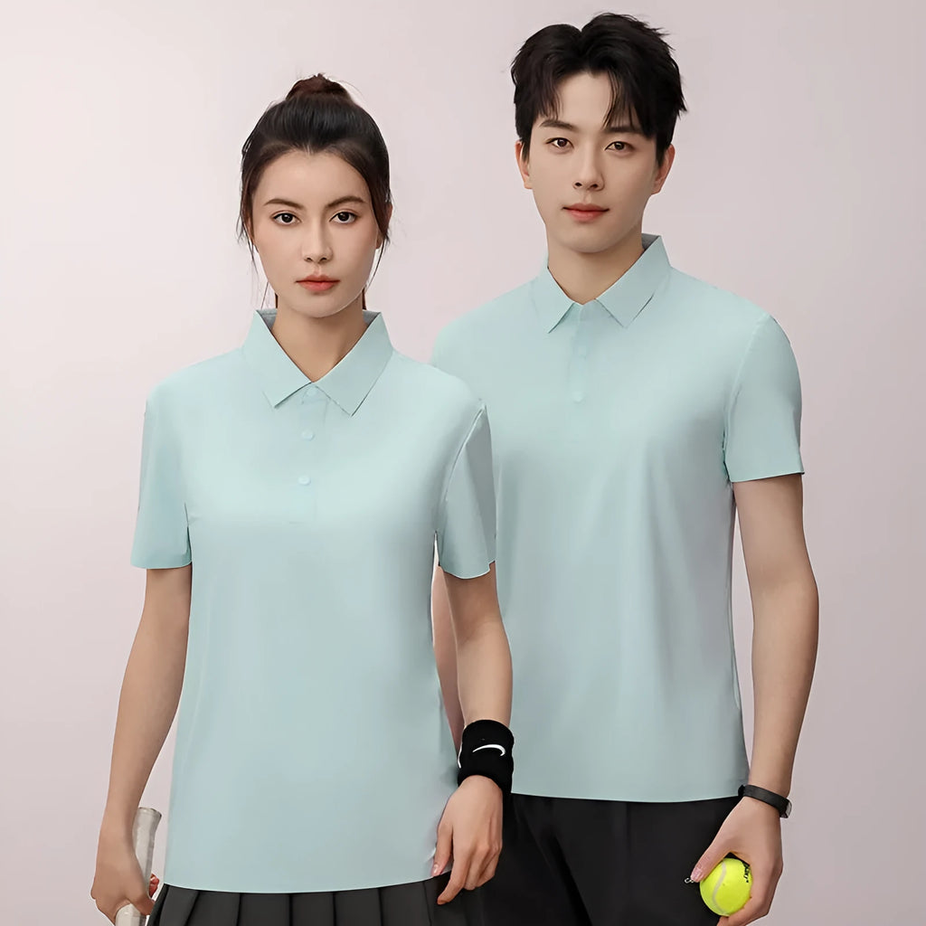 Men's solid-colour polo shirt with short sleeves for summer sports in a nylon-blend fabric