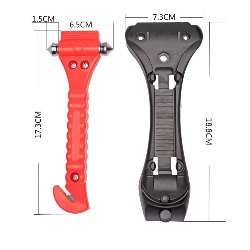 Red car emergency life hammer with seatbelt cutter and glass breaker functions