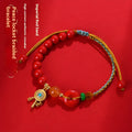 Cinnabar peace blessing buckle bracelet for women in emperor red sand colour with hand-woven geometric design