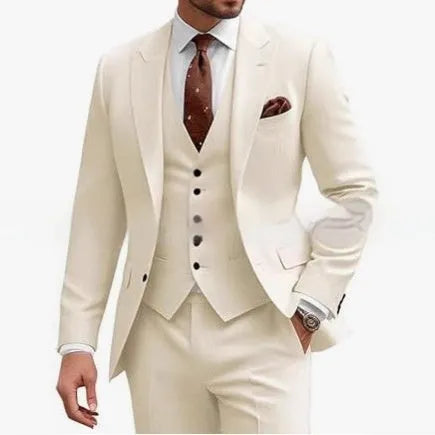 Men's slim fit three-piece suit in chemical fiber acetate blend fabric for business and wedding occasions