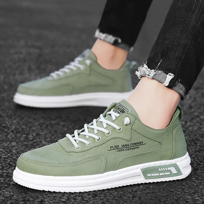 Men's lace-up platform canvas sneakers in green, black or grey with letter print, breathable mesh lining and rubber sole, sizes 39-44