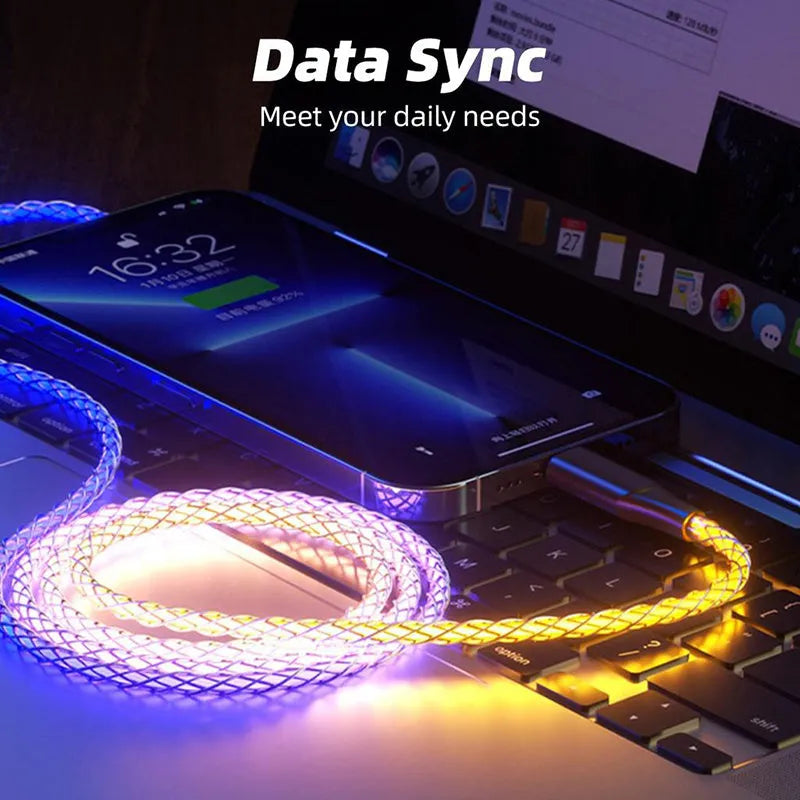 Colourful phantom gradient 1.2m data cable with Lightning, Micro USB and TYPE-C connectors