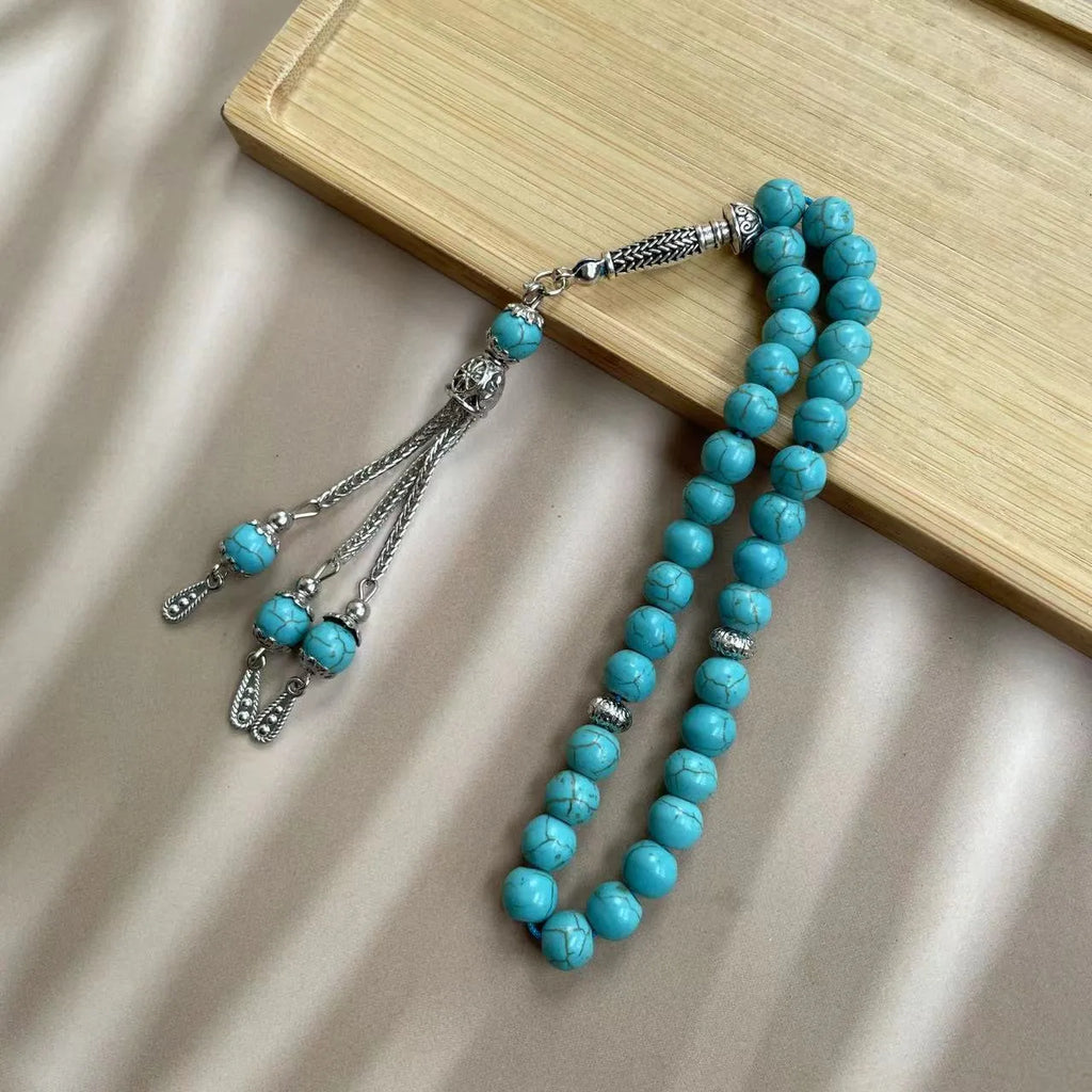 Sky blue handmade Muslim prayer bracelet with 8mm natural stone beads for daily worship