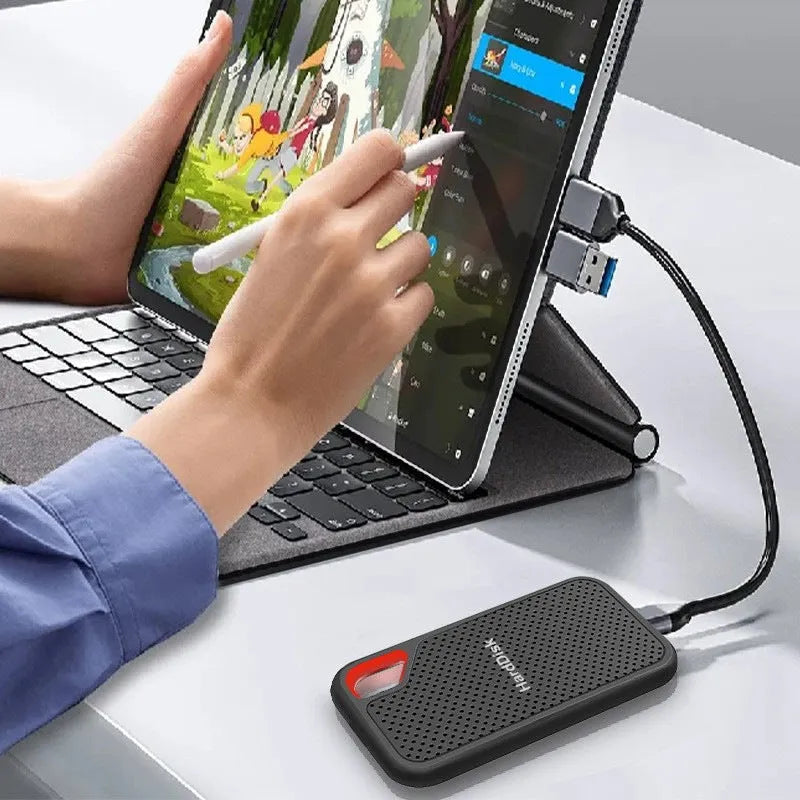 Black external SSD mobile solid state drive with USB Type-C 3.1 interface