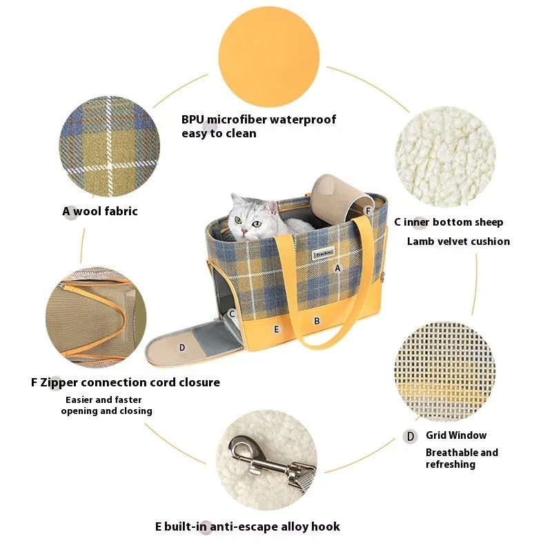 Portable pet carrier backpack with a clear bubble window, shown in a beige and brown colour option.
