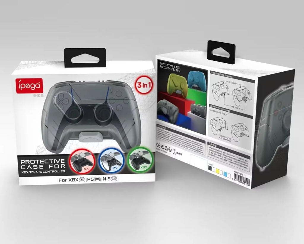 Transparent grey hard plastic game controller storage case with protective shell design