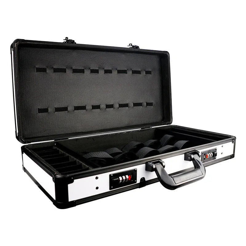 PVC suitcase-style storage box for hairdressing tools in black, gold or white colour options