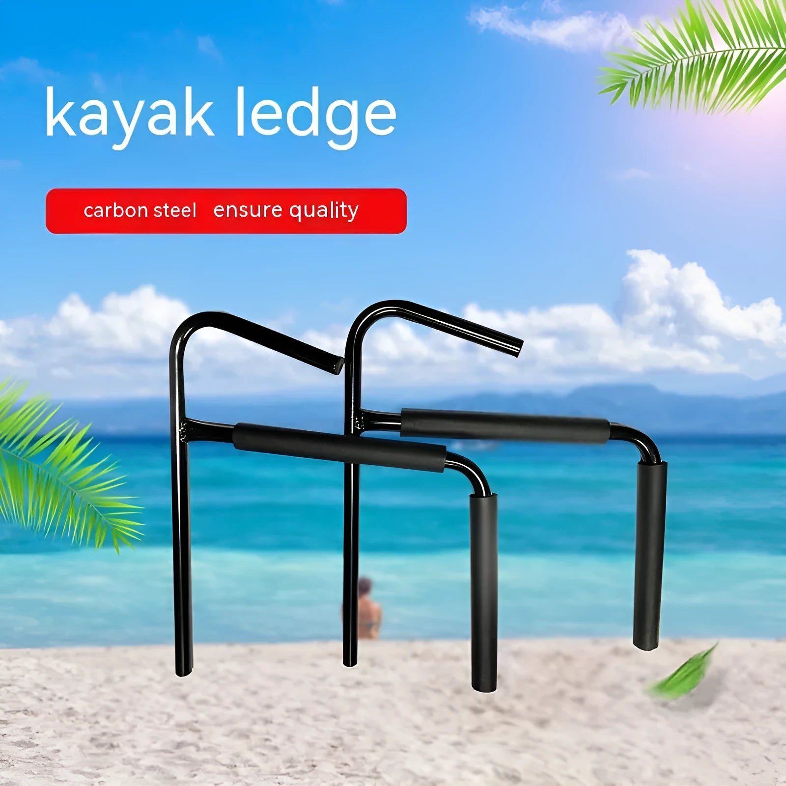 Carbon steel kayak and surfboard wall hanger rack for storage.