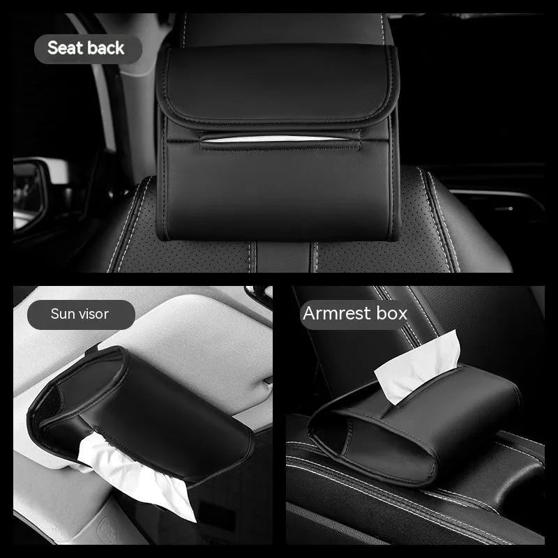 Leather car tissue holder with elastic band for chair back installation