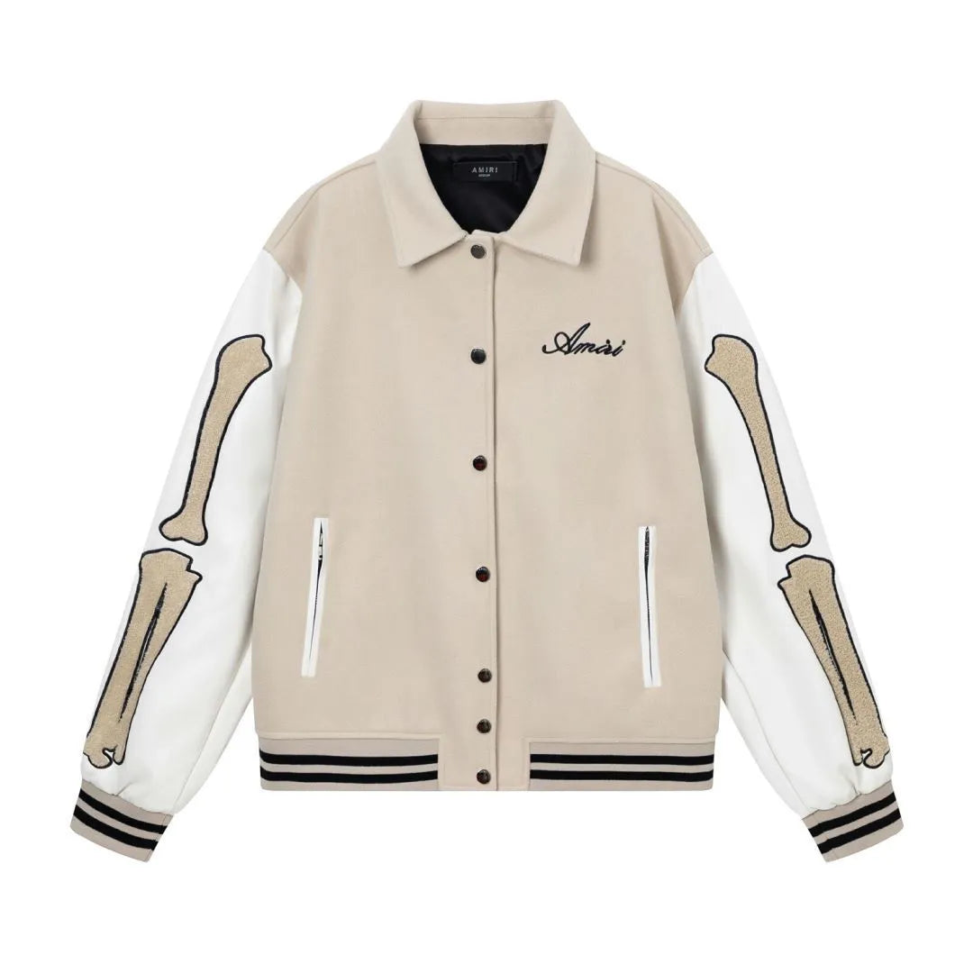 Women's bone stitch embroidered woolen jacket in apricot colour