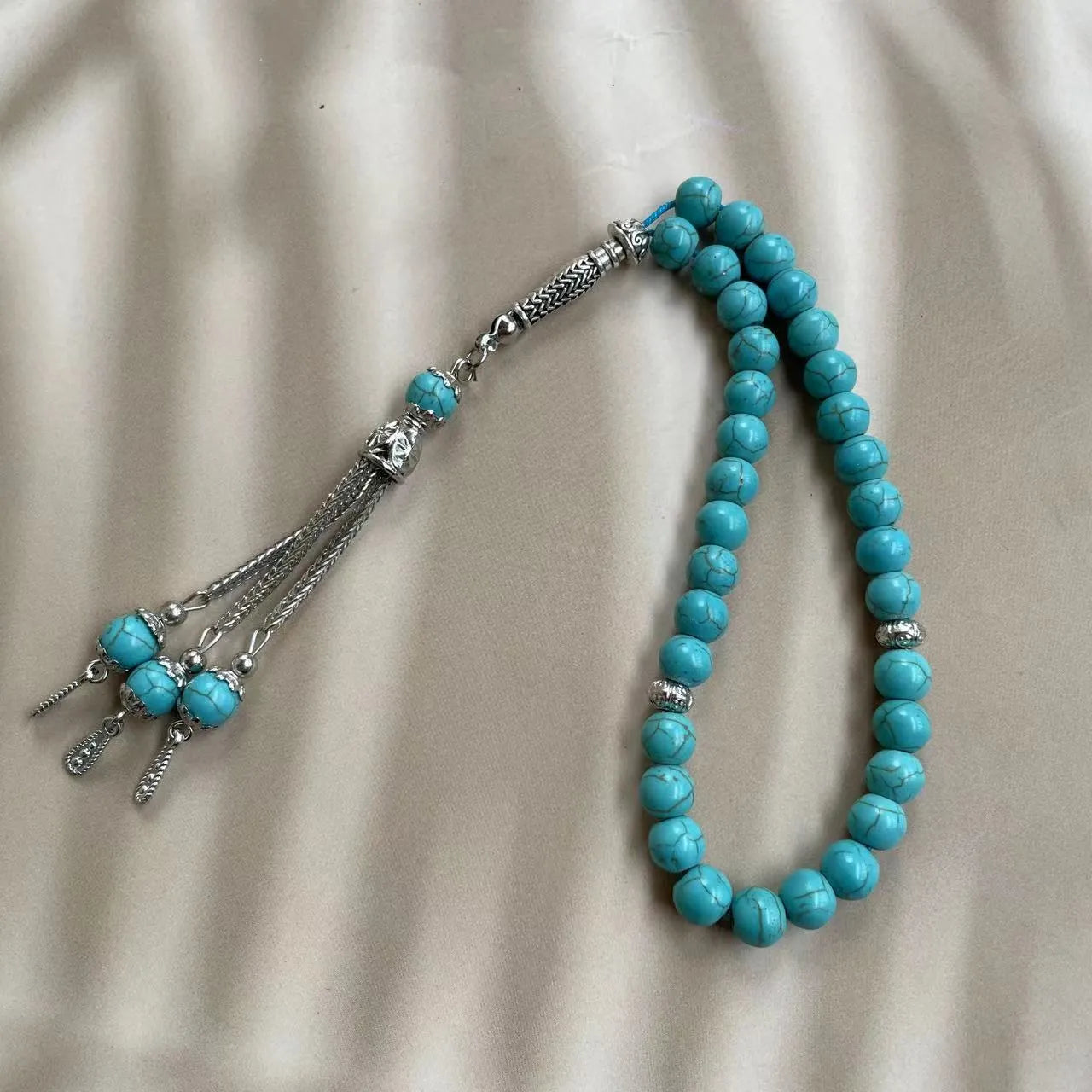 Sky blue handmade Muslim prayer bracelet with 8mm natural stone beads for daily worship