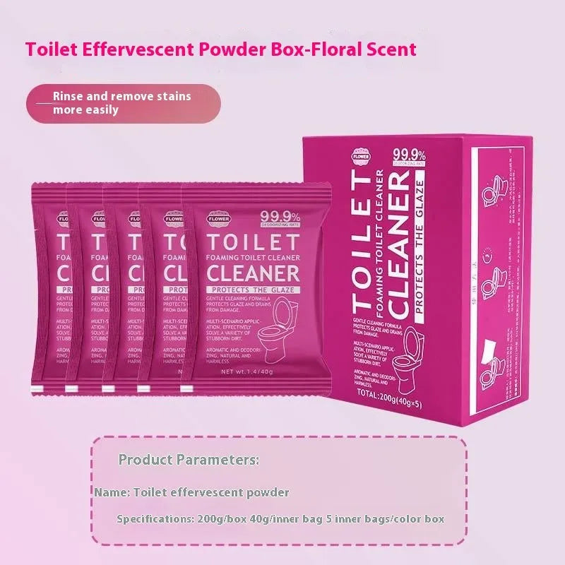 Toilet bubble powder effervescent cleaner in blue ocean or pink floral scent, 240g bag or 5x40g box.