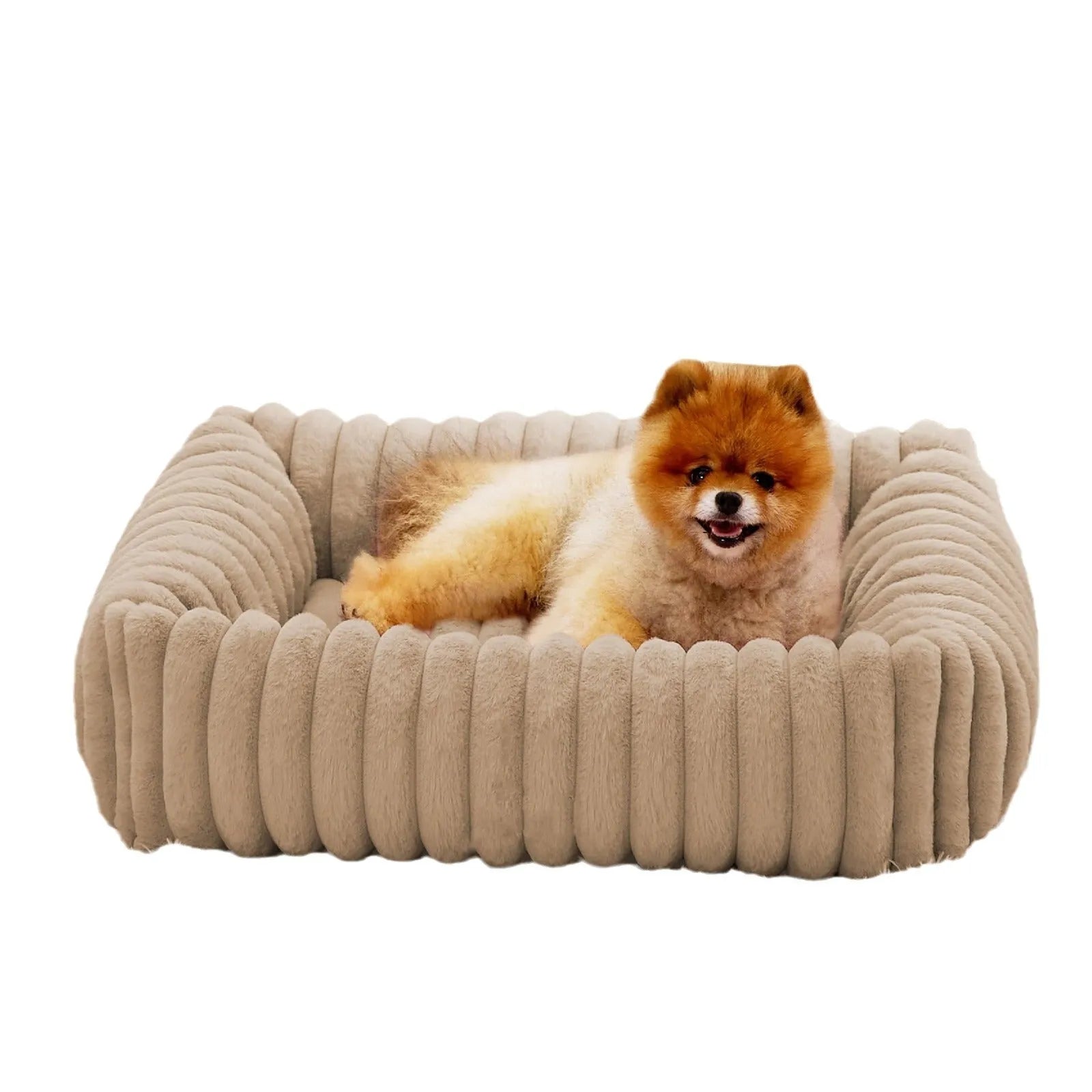 A raised winter pet bed for cats or dogs with a soft cushion, shown in a neutral colour.