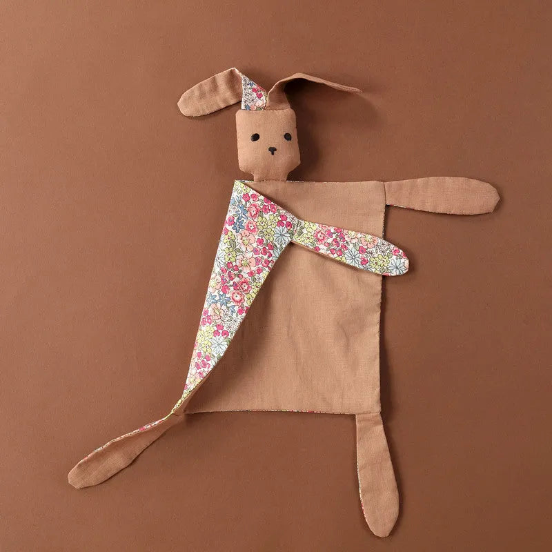 Baby comfort doll sleep companion towel in cotton and linen with PP cotton filling, 45g, 43x51cm, blue flower pattern