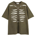 A man's black loose-fit cotton t-shirt with a skull and letter graphic print and drop-shoulder sleeves.