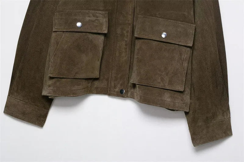 Women's medium thickness PU fabric jacket in regular fit Japanese Korean casual style