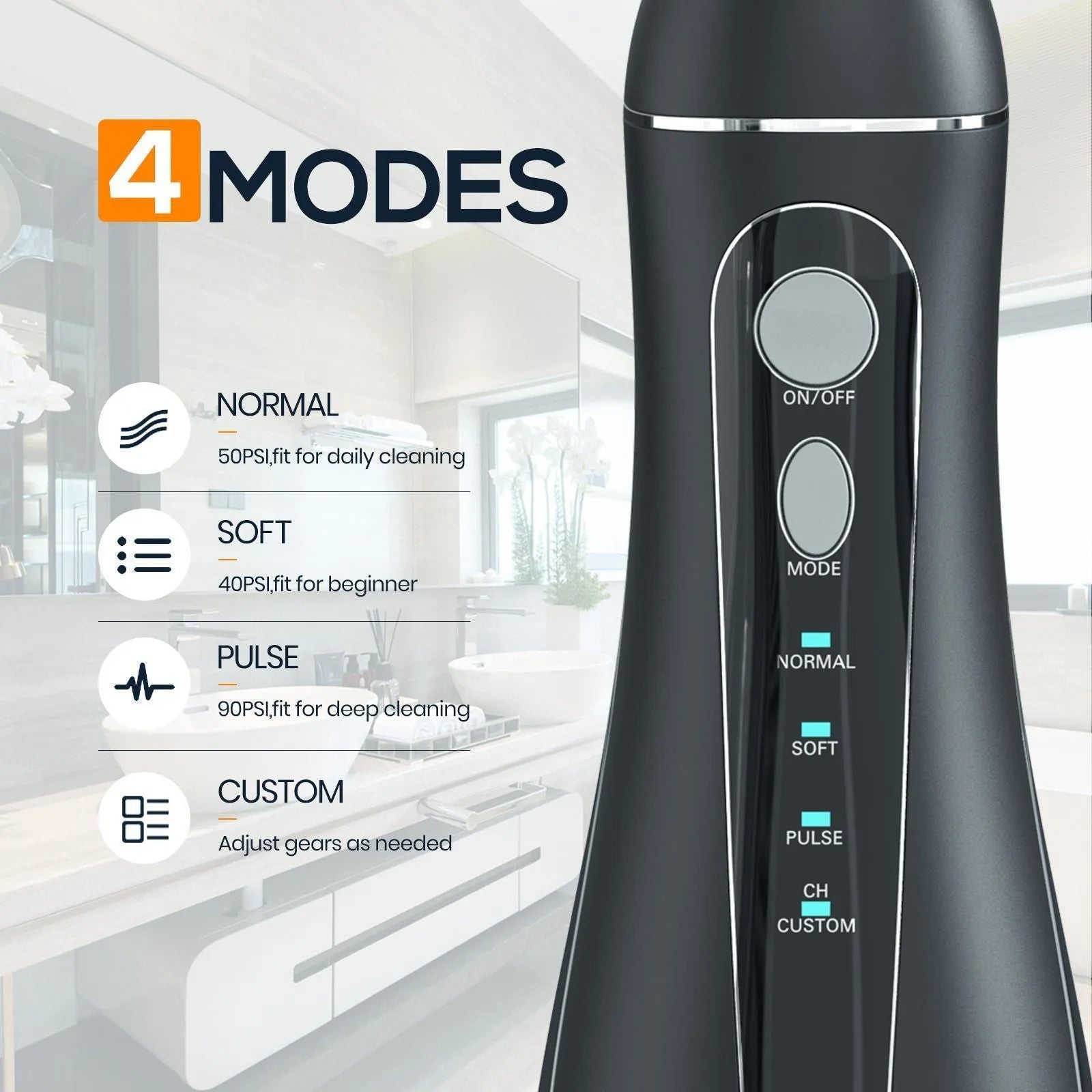 Black Prooral portable oral irrigator electric water flosser for adult home dental care