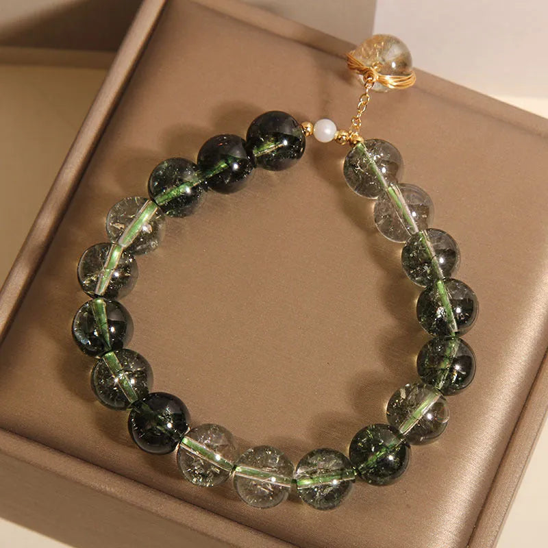 Green phantom quartz crystal bracelet with Japanese Korean style winding transfer beads