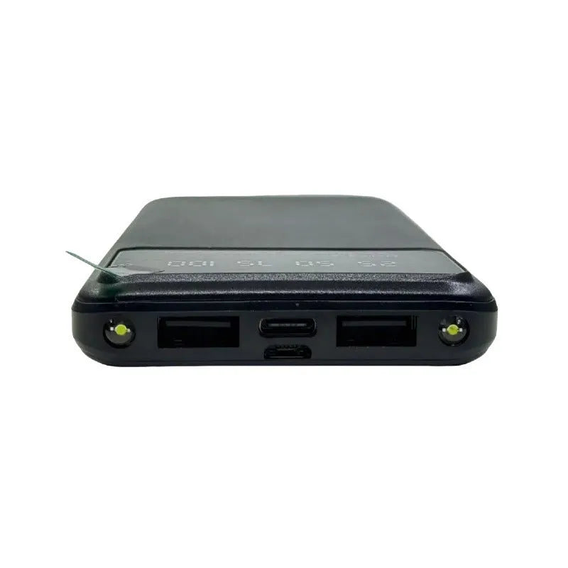 Black ultra-thin power bank showing compact design with 10000mAh capacity