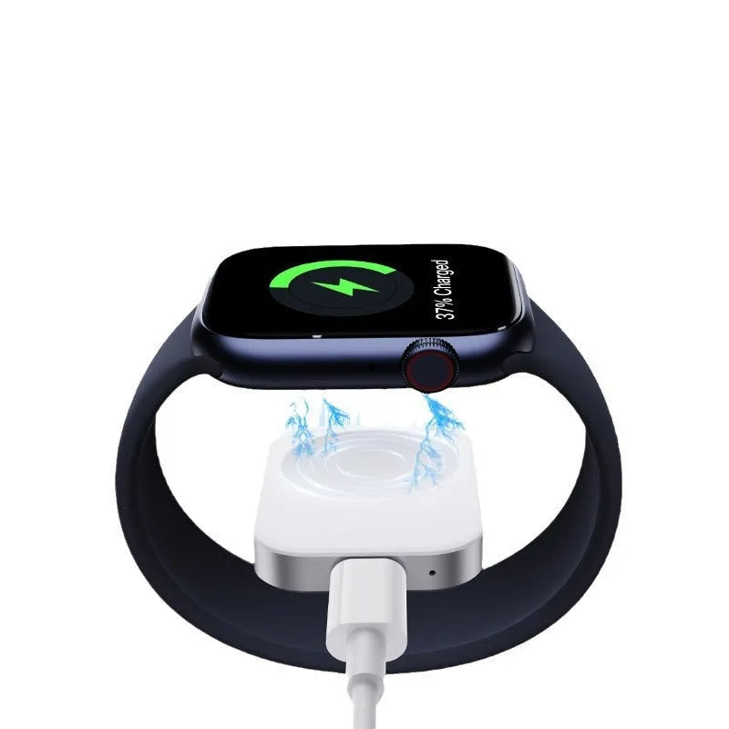 Black and white three-in-one magnetic wireless charger showing compact 4.3cm by 3.1cm dimensions