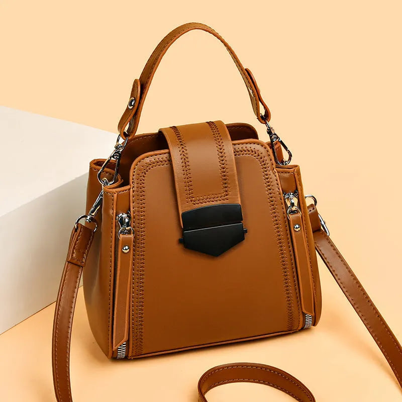 Soft PU leather square vertical small handbag in multiple colours with sewn seam detailing