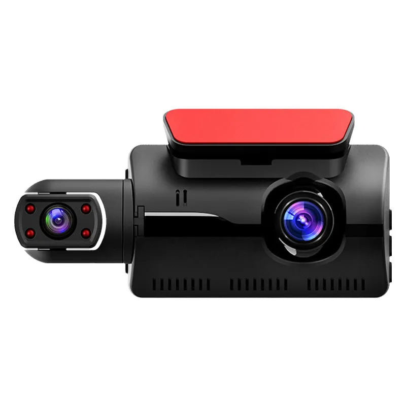 Black 3-inch dual lens driving recorder on-board camera with button controls and motion detection