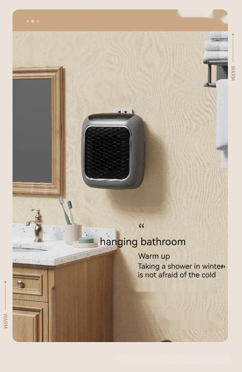 Mini wall-mounted PTC fan heater in grey, green, or blue, 800W, for rooms 11-20 sq m