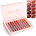 Pack of 10 women's matte lipsticks in photo colour with non-stick cup waterproof formula.