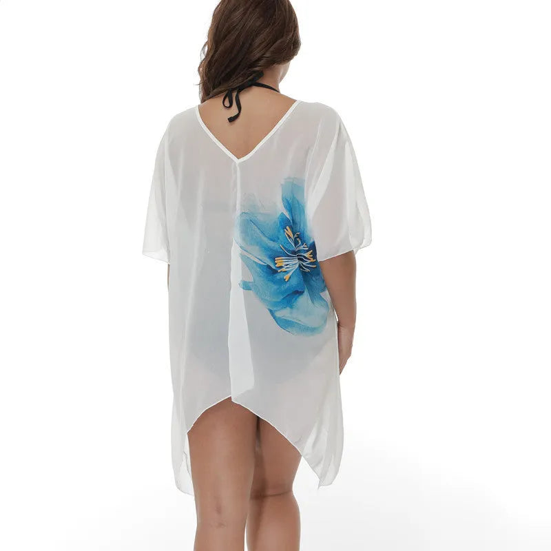 White plus size beach cover-up blouse with loose fit for swimming sun protection