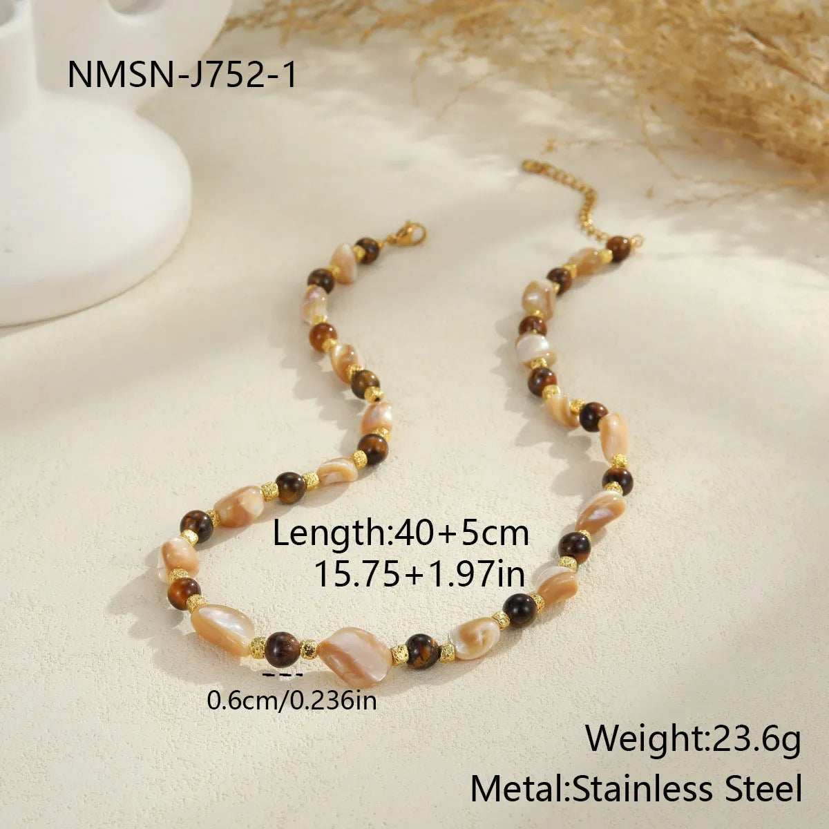 18K gold plated stainless steel necklace with natural stone beads geometric pendant women's jewellery