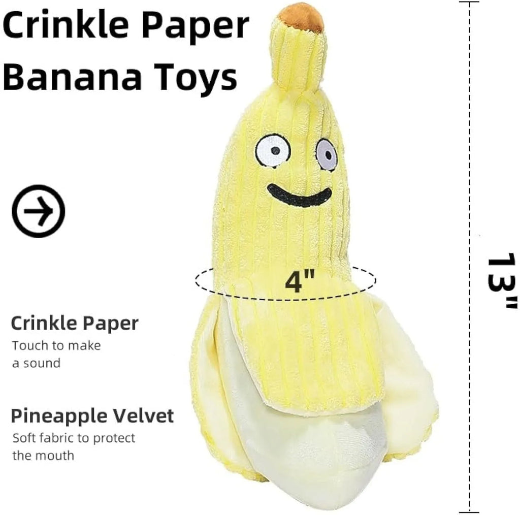 Yellow banana-shaped cat toy with crinkle paper and catnip for indoor play