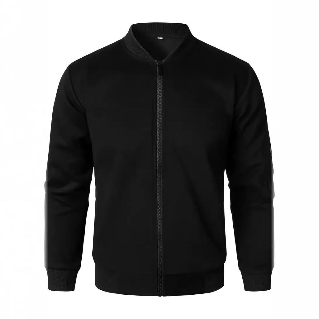 A man's loose-fit knitted jacket in a business-casual style with long sleeves