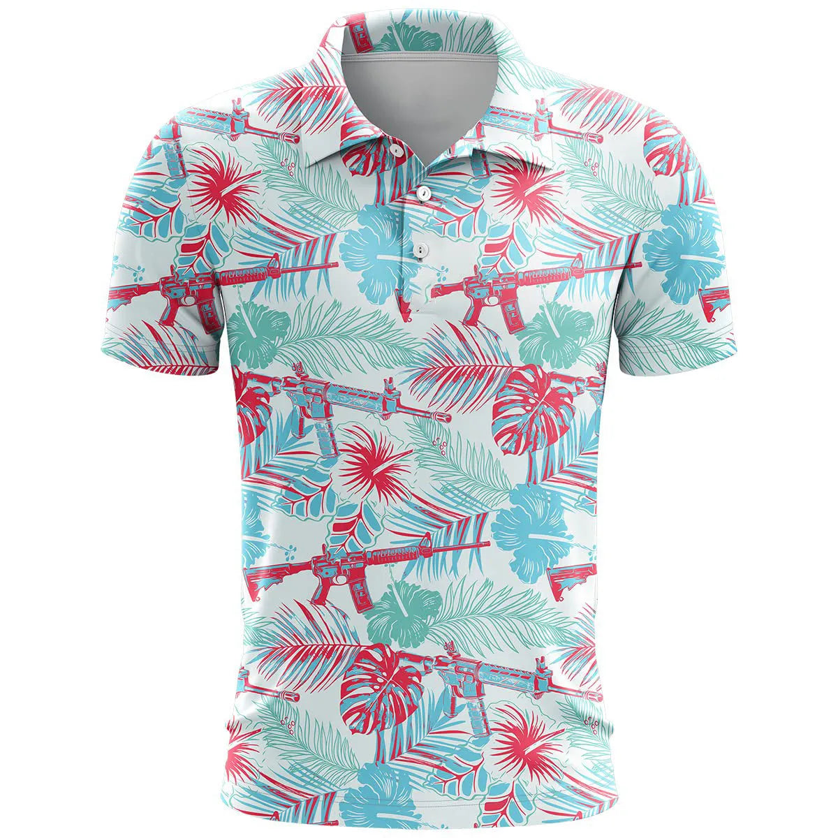 Man wearing a loose-fit 3D printed pattern short sleeve sports top in bird eye polyester fabric.