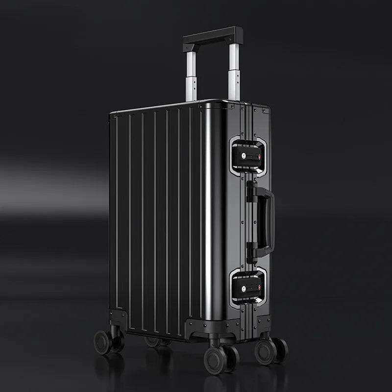 Aluminium magnesium alloy metal suitcase with striped pattern in black, gun, silver, metallic blue or red
