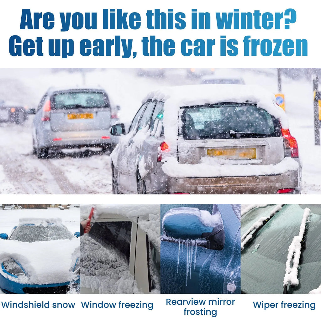 60ml winter car glass ice melting spray bottle and cloth scraper tool for de-icing windscreens.