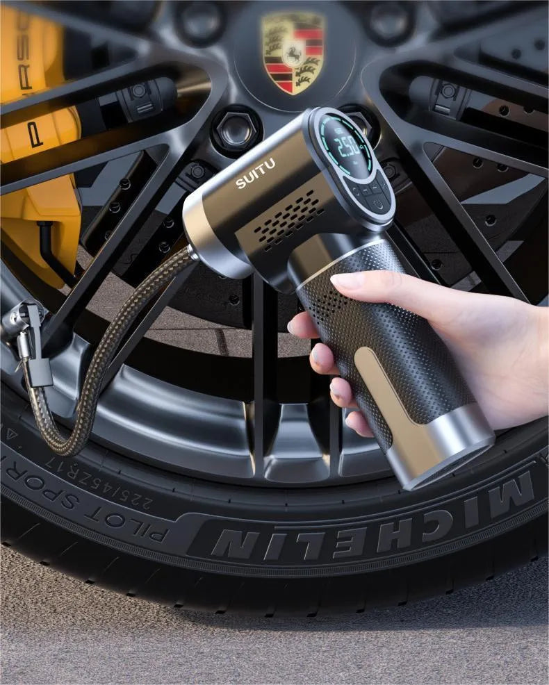 ST-5518 portable wireless car tyre inflation pump with automatic pressure monitoring and LED light