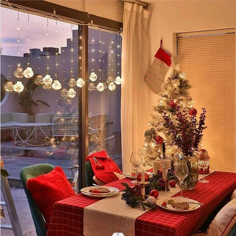 10 LED Christmas curtain lights with fairy snowman wishing ball lamps for window decoration