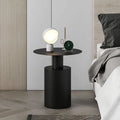Round Nordic style metal bedside table in beige, frosted white, or frosted black for bedroom use