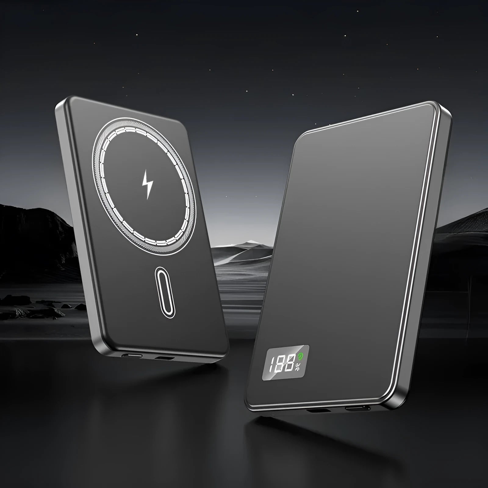 Ultra-thin magnetic power bank with lanyard, alloy shell, and digital display