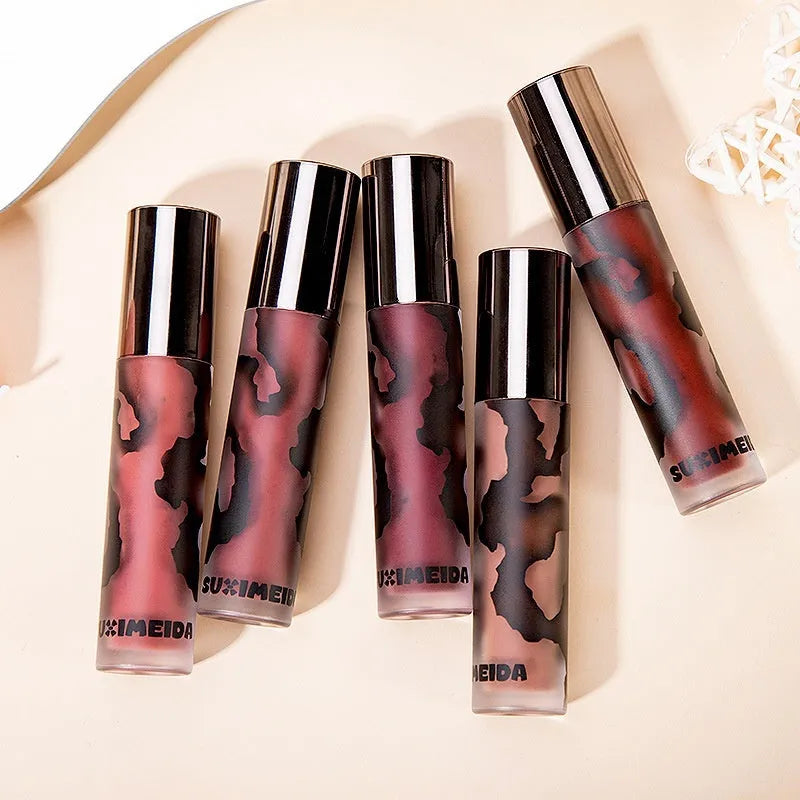 Lava Secret Matte Lip Mud Lipstick in a 3.2g stick showing five colour shades.