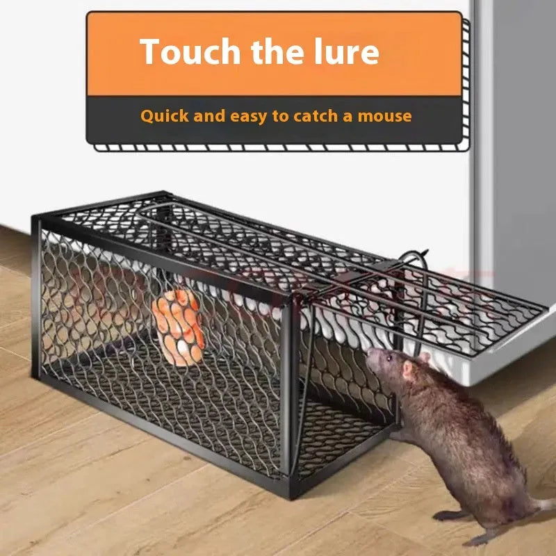 Automatic metal and plastic cage mousetrap for indoor mouse control, shown in large size.