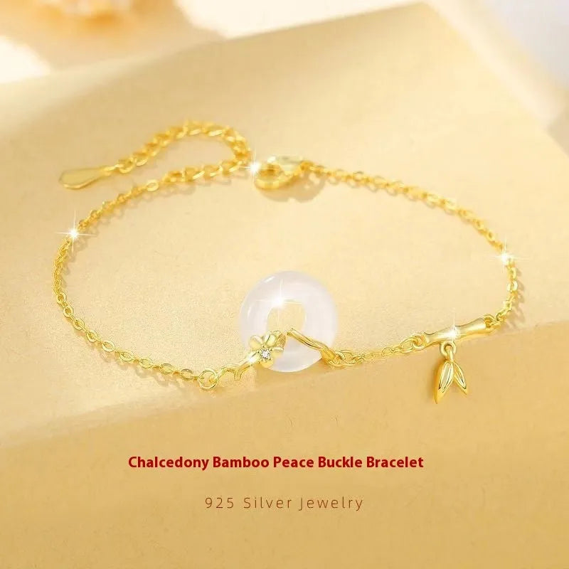 Women's silver bracelet with gold plating and white chalcedony starry sky design