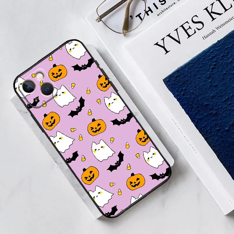 Black TPU soft shell phone case with painted cartoon ghost design for Apple iPhone