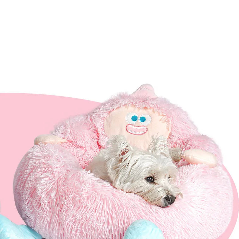 Grey or pink plush pet nest for cats and dogs in three sizes
