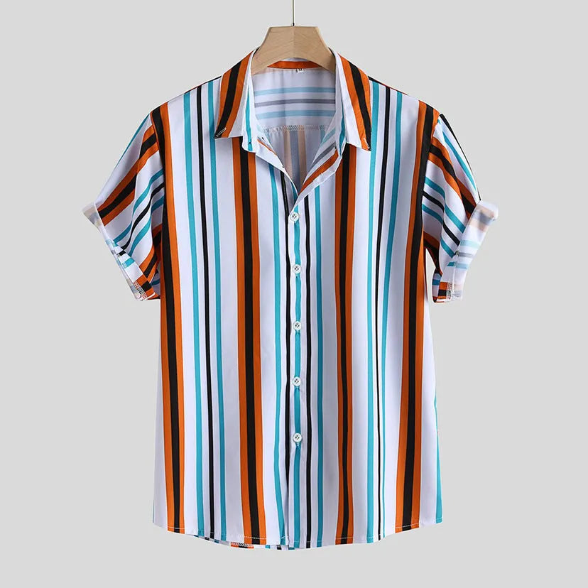 Men's digital printed slim-fit lapel shirt in cardigan style, polyester fibre, multiple colours and sizes S-5XL