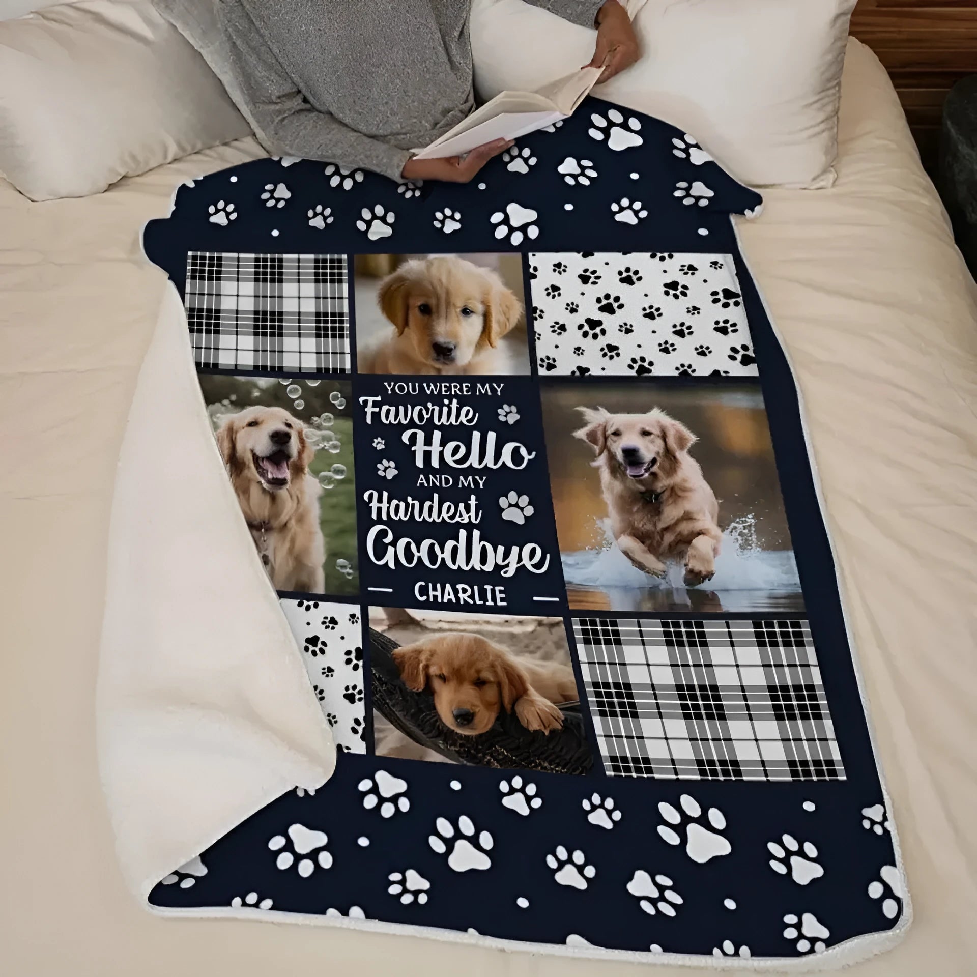 White super soft flannel pet dog blanket shown in three size options for beds and crates